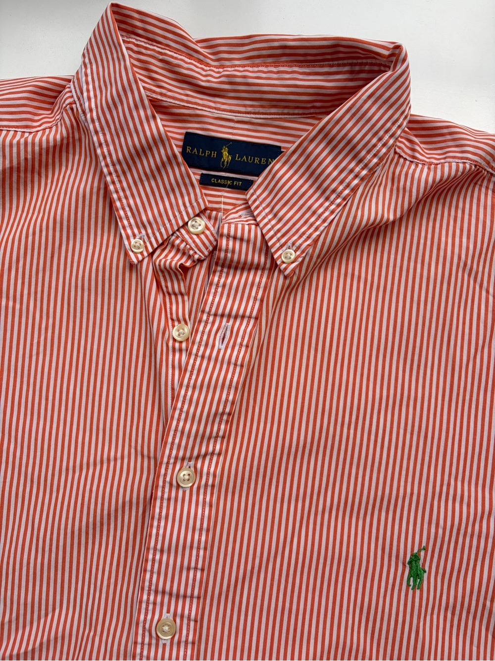 Ralph Lauren Men's Orange and White Striped Button-Down Shirt
2XLT Classic Fit